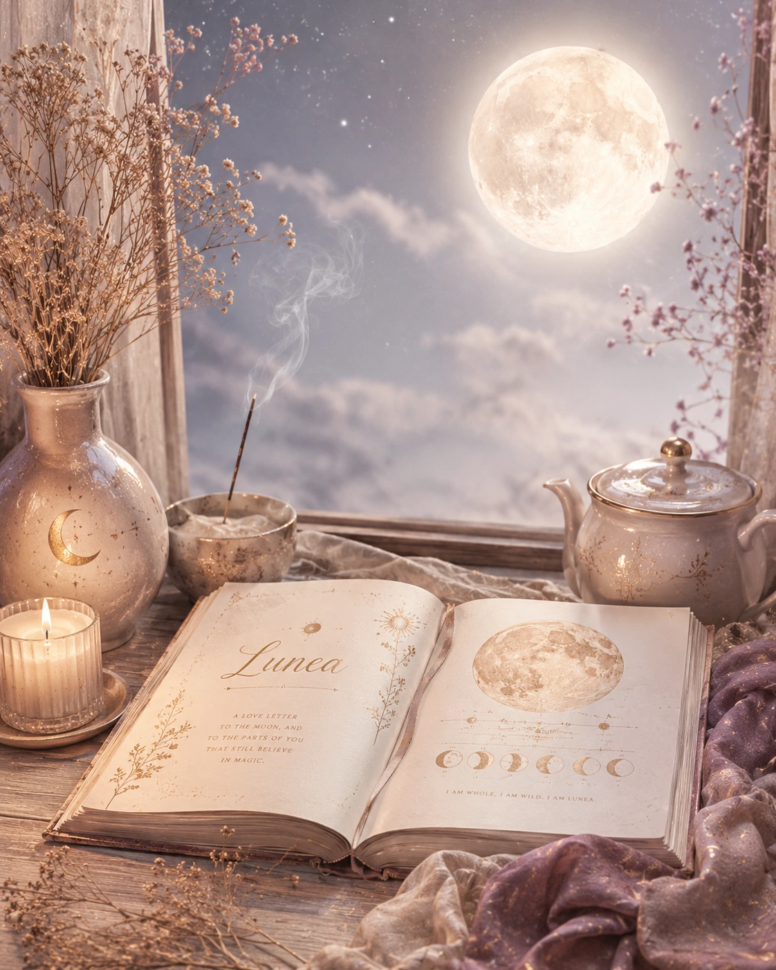 Escena femenina y mística inspirada en la luna